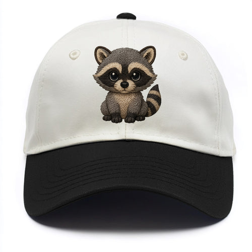 Baby Raccoon - gray fur, black mask, ringed tail, bright curious eyes, front-facing, - Two Tone Cap