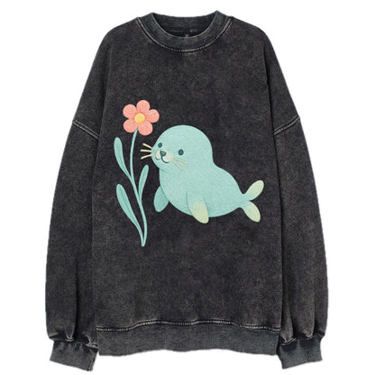 Mint Seal Pup - Vintage Sweatshirt - Black