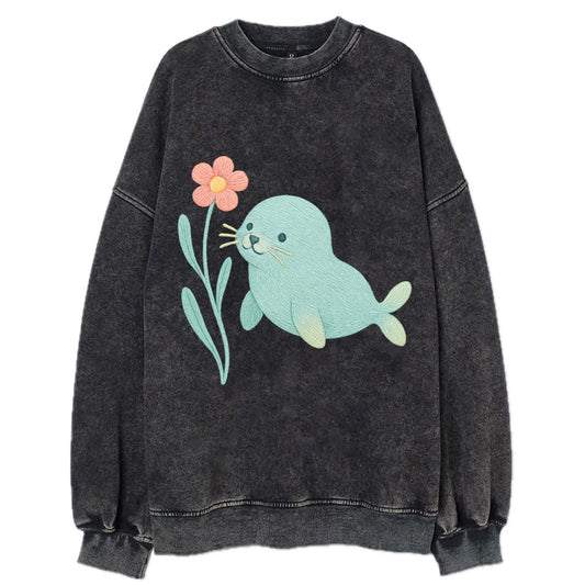 Mint Seal Pup - Vintage Sweatshirt - Black