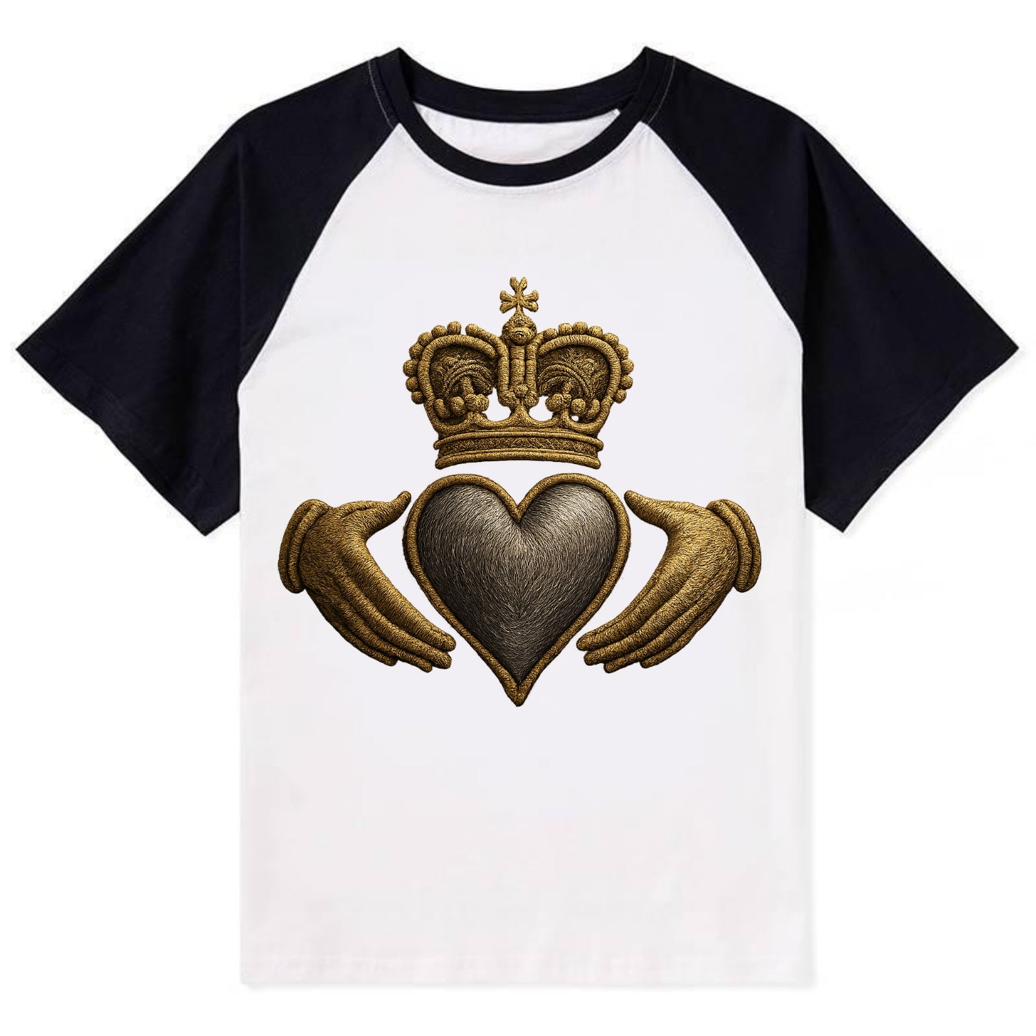 Claddagh Symbol  - Contrast Raglan T-shirt - Black