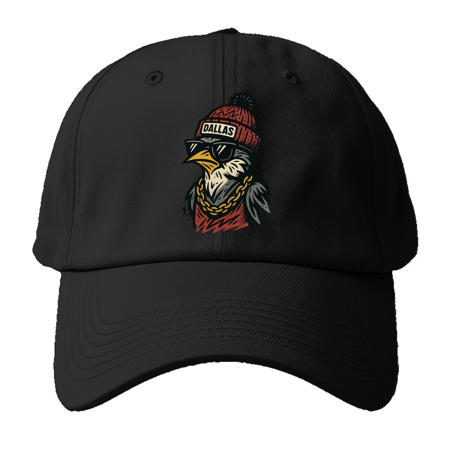 Dallas Mockingbird wearing Dallas beanie with pom pom and wayfarer - Baseball Cap For Big Heads - Black