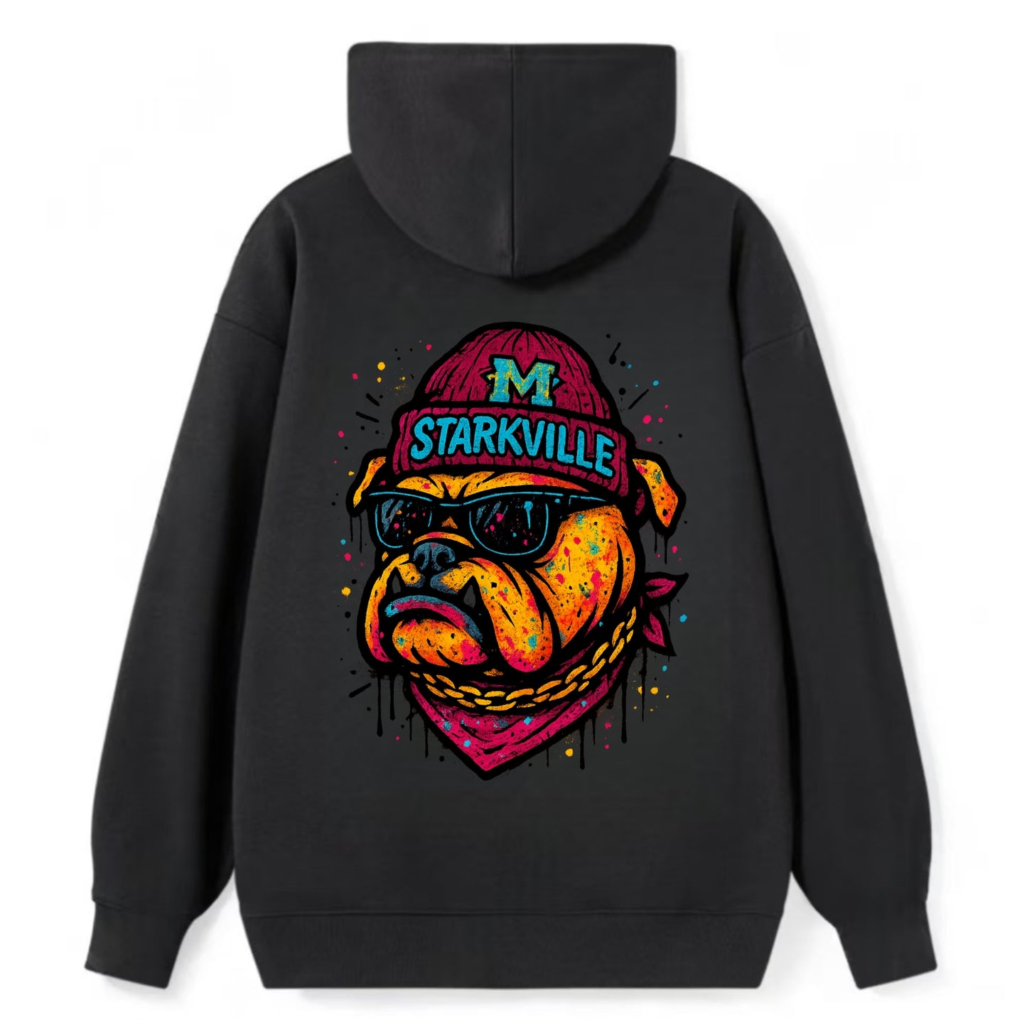 Starkville Bulldog wearing Mississippi State beanie with M patch - Classic Pullover Hoodie - Black