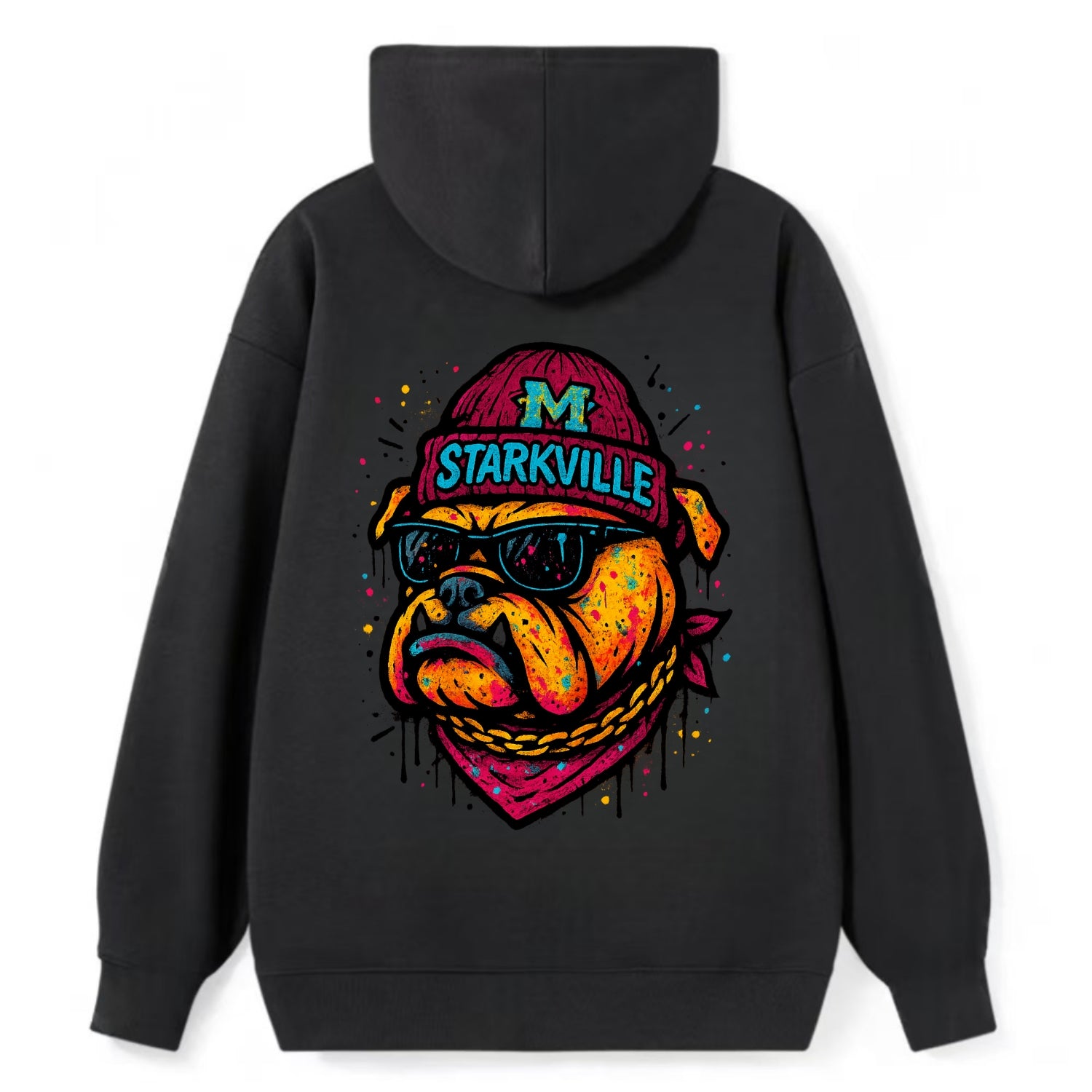 Starkville Bulldog wearing Mississippi State beanie with M patch - Classic Pullover Hoodie - Black