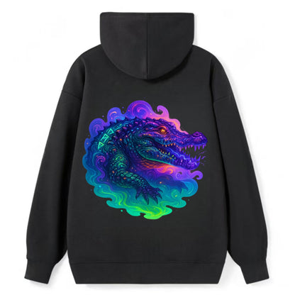 Primordial crocodile with scales pulsing plasma energy in green and - Classic Pullover Hoodie - Black