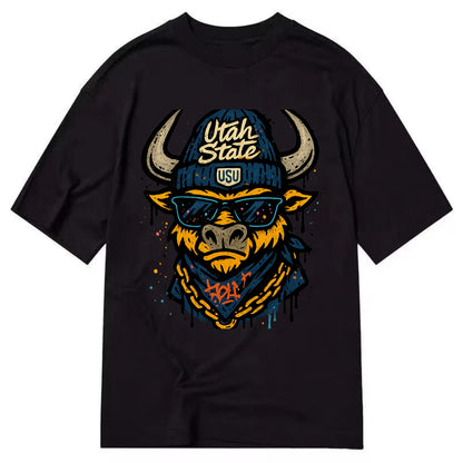 Logan Aggie wearing Utah State beanie with USU patch - Classic T-shirt - Black