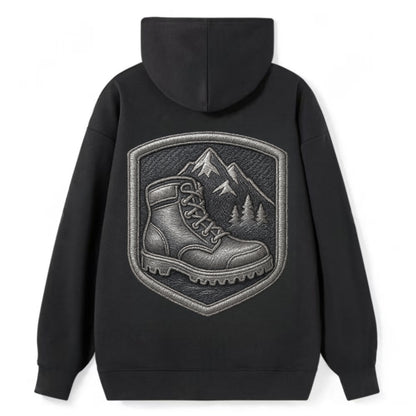 Hiking boots with mountain peak - hiker pride - Classic Pullover Hoodie - Black