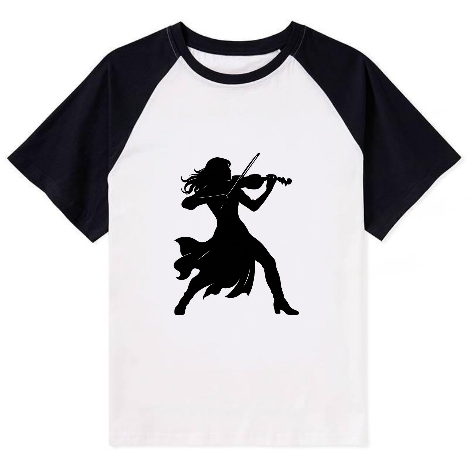 Violinist performing dramatic pose - Contrast Raglan T-shirt - Black