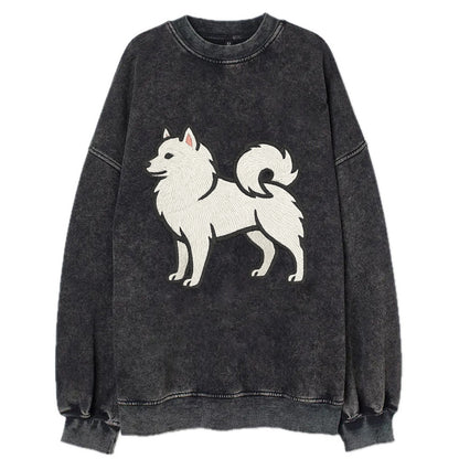 American Eskimo Dog - White spitz embroidered standing design - Vintage Sweatshirt - Black