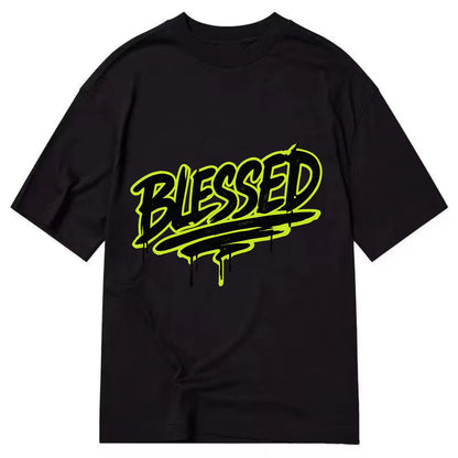 Bold typography design - "BLESSED" - recognizing good fortune, abundance - Classic T-shirt - Black