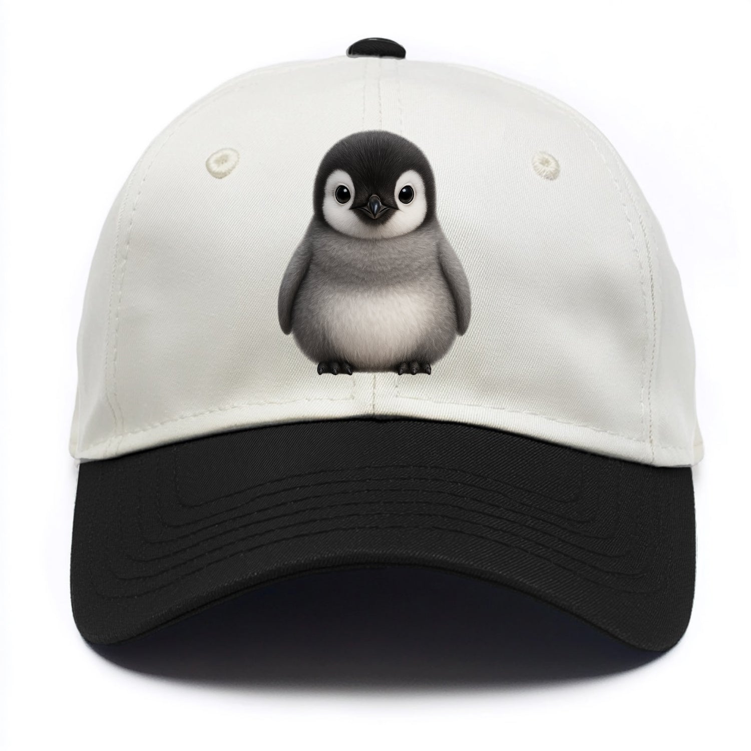 Baby Adelie Penguin - black and white, round body, curious eyes, front-facing, - Two Tone Cap - Black