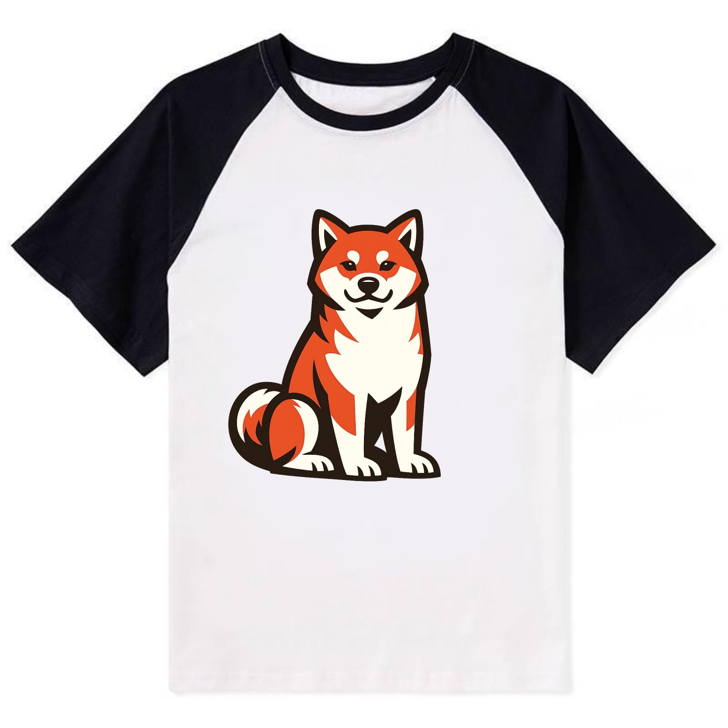 Sitting Shiba Inu Emblem - Contrast Raglan T-shirt - Black