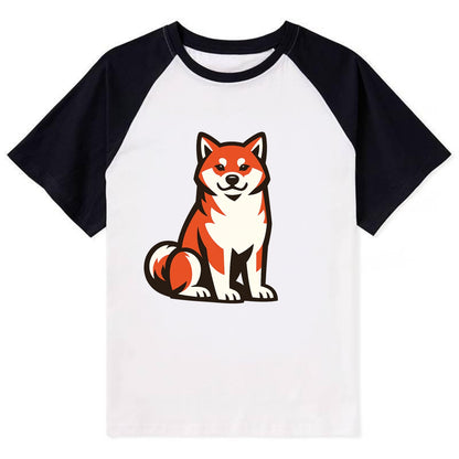 Sitting Shiba Inu Emblem - Contrast Raglan T-shirt - Black