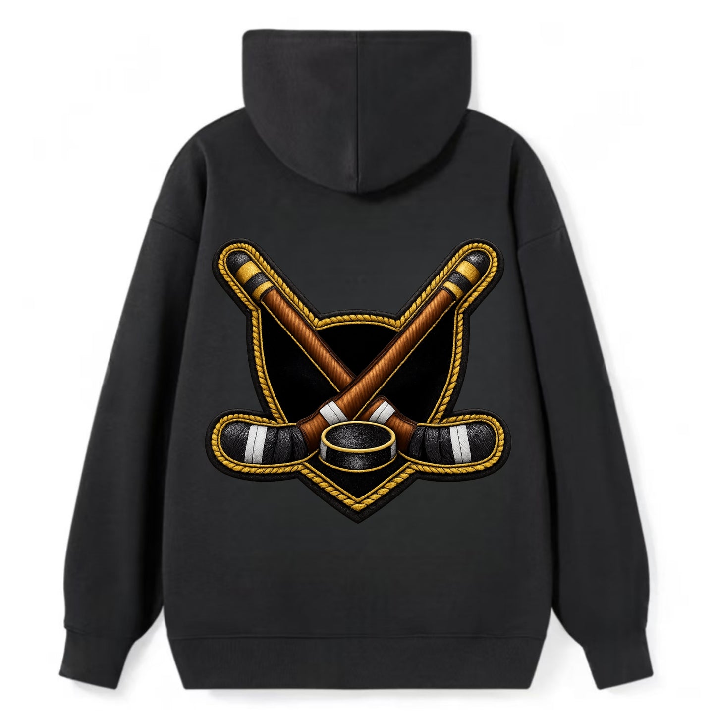 Embroidered patch design - HOCKEY CROSSED STICKS - ice hockey sticks with - Classic Pullover Hoodie - Black