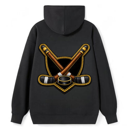 Embroidered patch design - HOCKEY CROSSED STICKS - ice hockey sticks with - Classic Pullover Hoodie - Black
