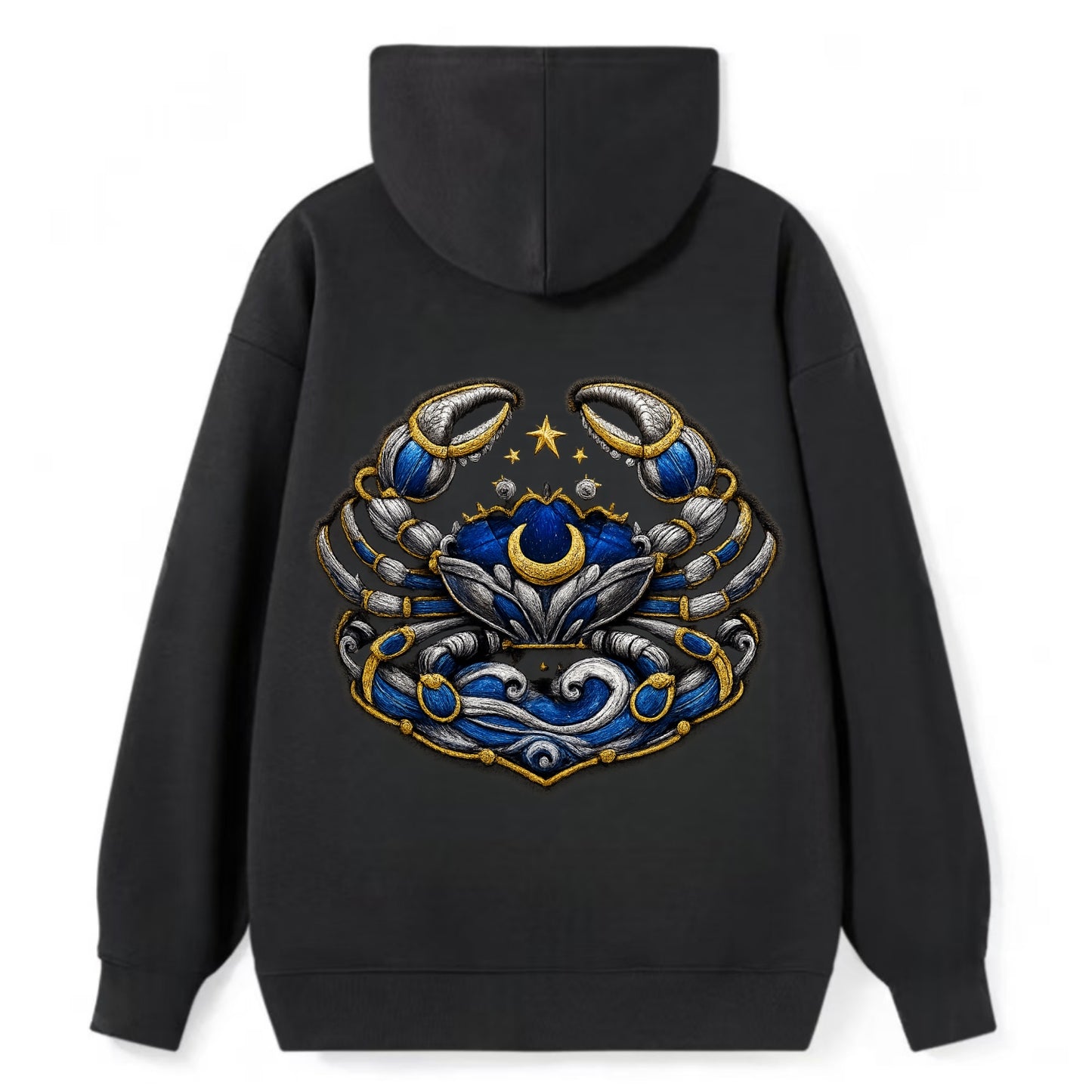 CANCER CRAB - protective crab in silver and blue , water sign - Classic Pullover Hoodie - Black
