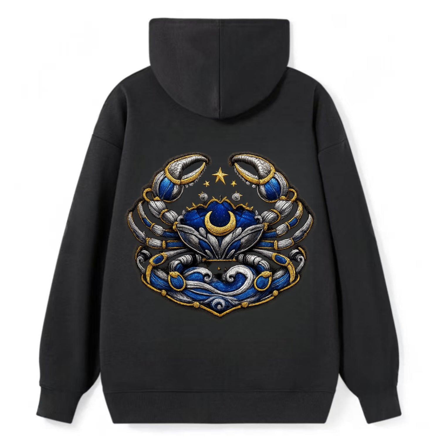 CANCER CRAB - protective crab in silver and blue , water sign - Classic Pullover Hoodie - Black
