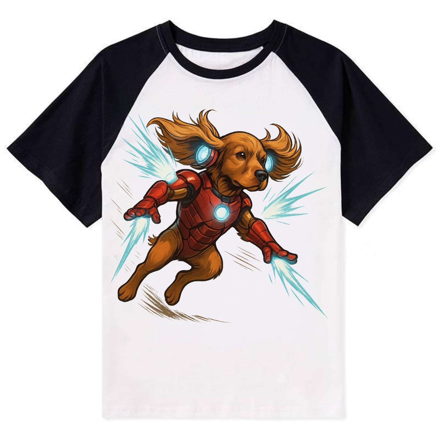 Cocker Spaniel Iron Man  - Contrast Raglan T-shirt - Black
