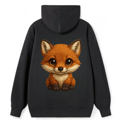 Baby Red Fox - russet fur, white chest, big amber eyes, perky ears, - Classic Pullover Hoodie - Black