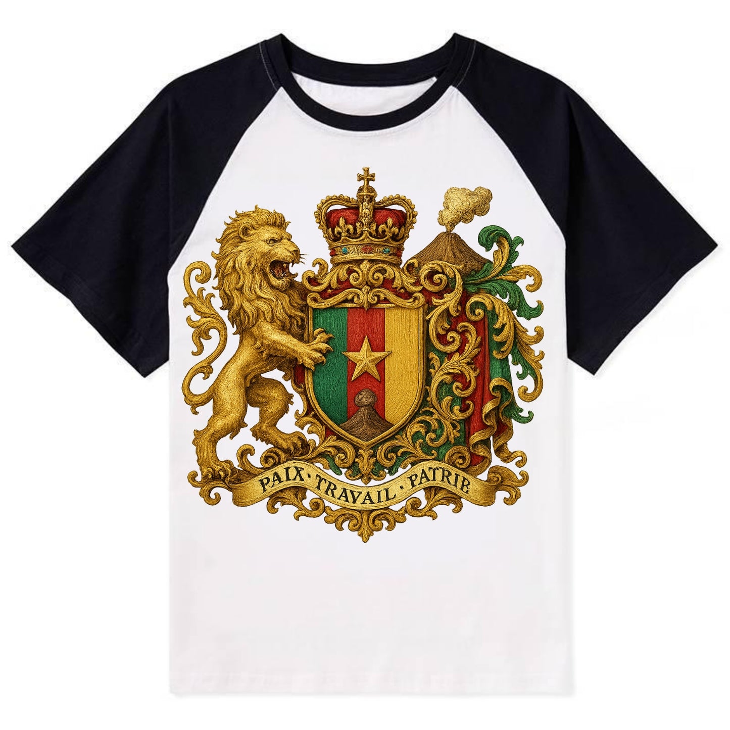Cameroon Royal Logo  - Contrast Raglan T-shirt - Black