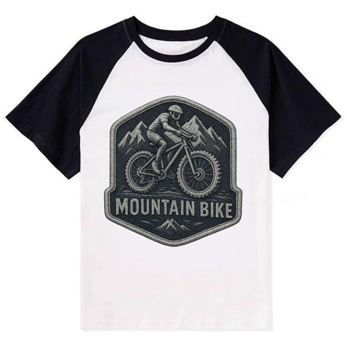 Mountain bike with rugged tires - cyclist badge - Contrast Raglan T-shirt