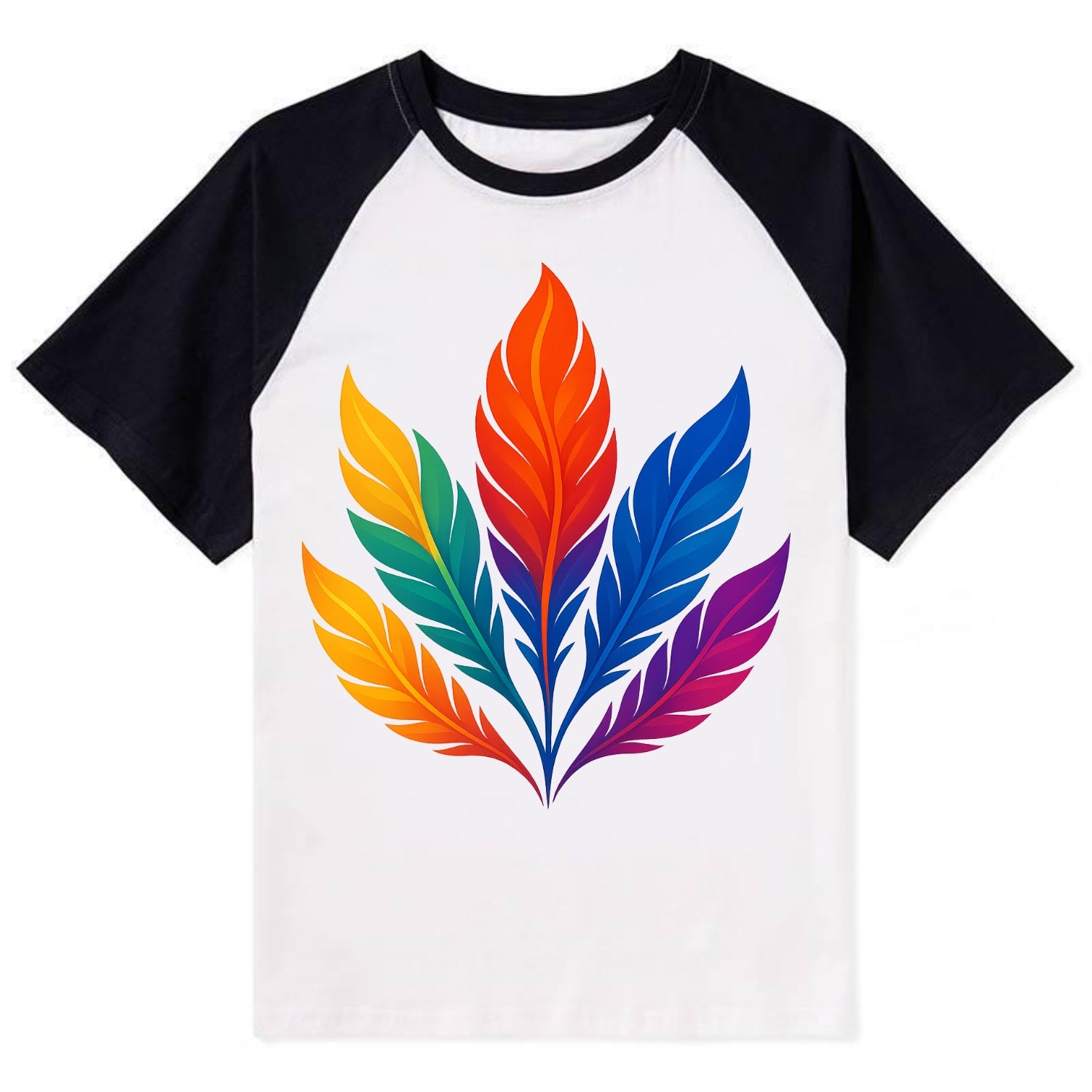 Phoenix Feathers - Each feather a differ - Contrast Raglan T-shirt - Black