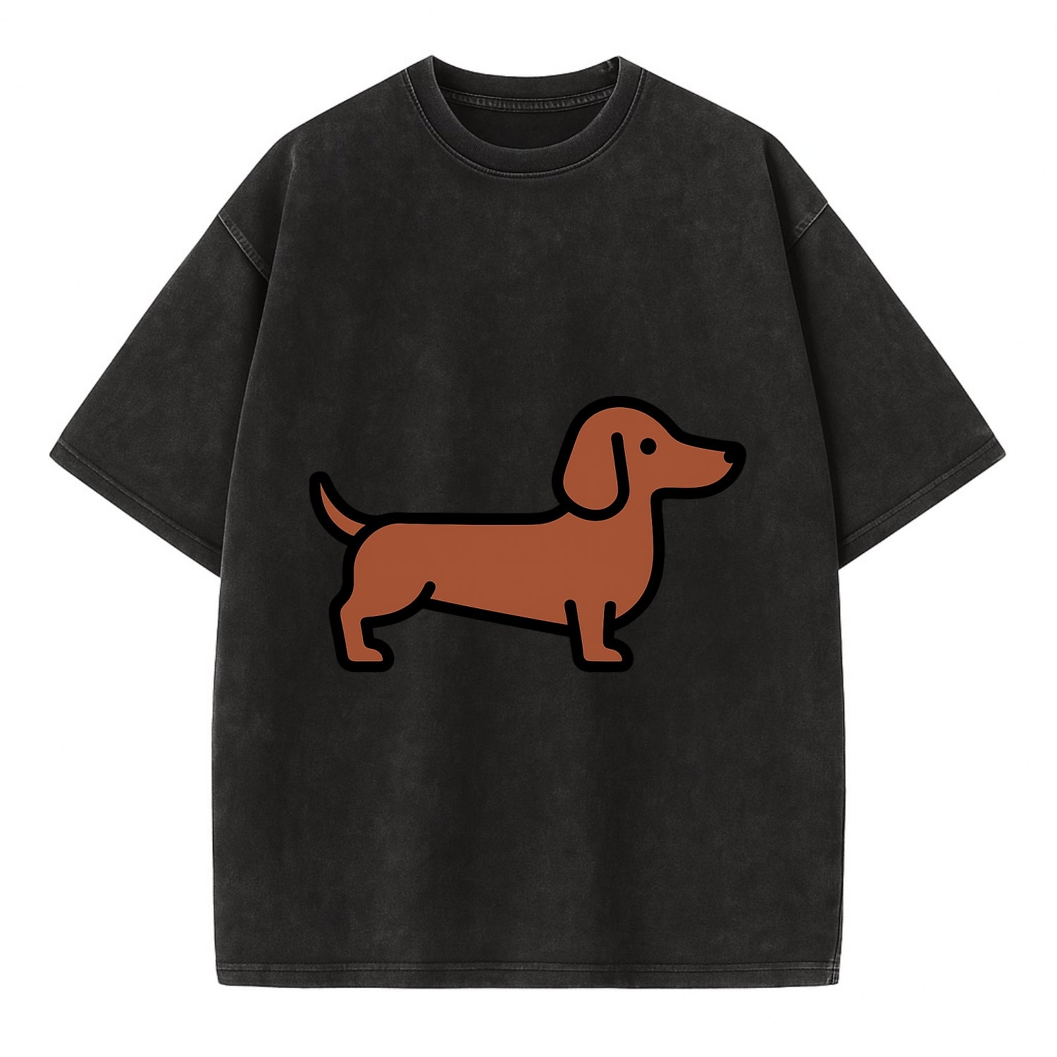 Dachshund - Red/brown smooth flat side profile - Vintage T-shirt - Black