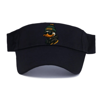 Eugene Duck wearing Oregon beanie with O patch - Visor - Black