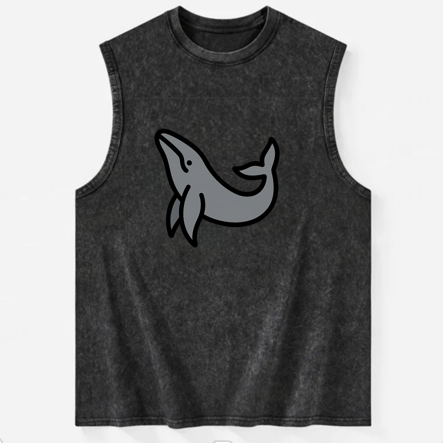 Humpback Whale - Gray breaching pose flat side profile - Vintage Washed Tank - Black