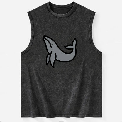 Humpback Whale - Gray breaching pose flat side profile - Vintage Washed Tank - Black