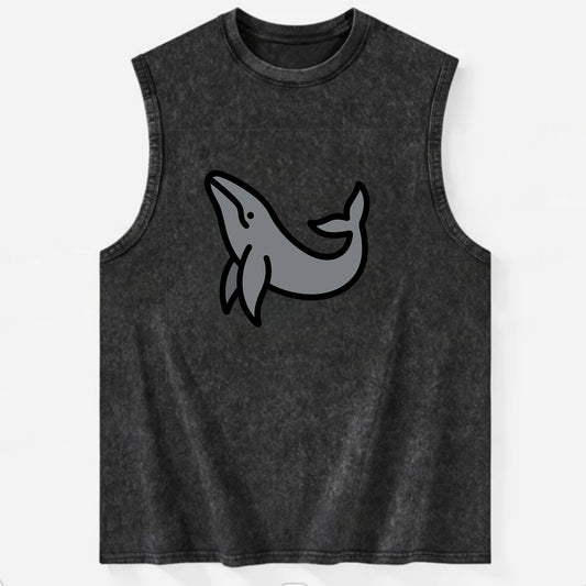Humpback Whale - Gray breaching pose flat side profile - Vintage Washed Tank - Black