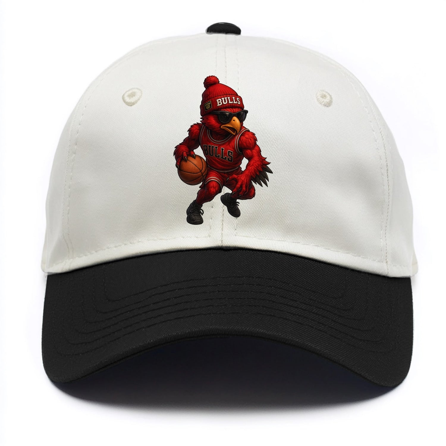 Windy City Hawk wearing Bulls beanie with six rings patch and wayfarer sunglasses - Two Tone Cap - Black