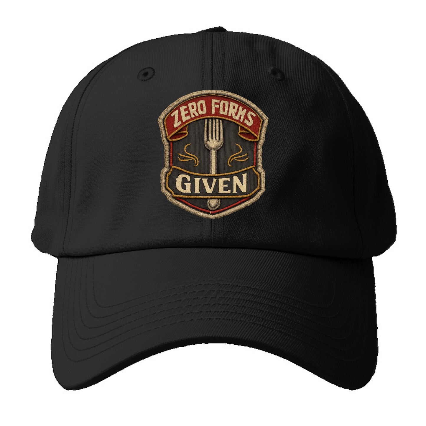 ZERO FORKS GIVEN - fork with text in silver , no cares attitude - Baseball Cap - Black