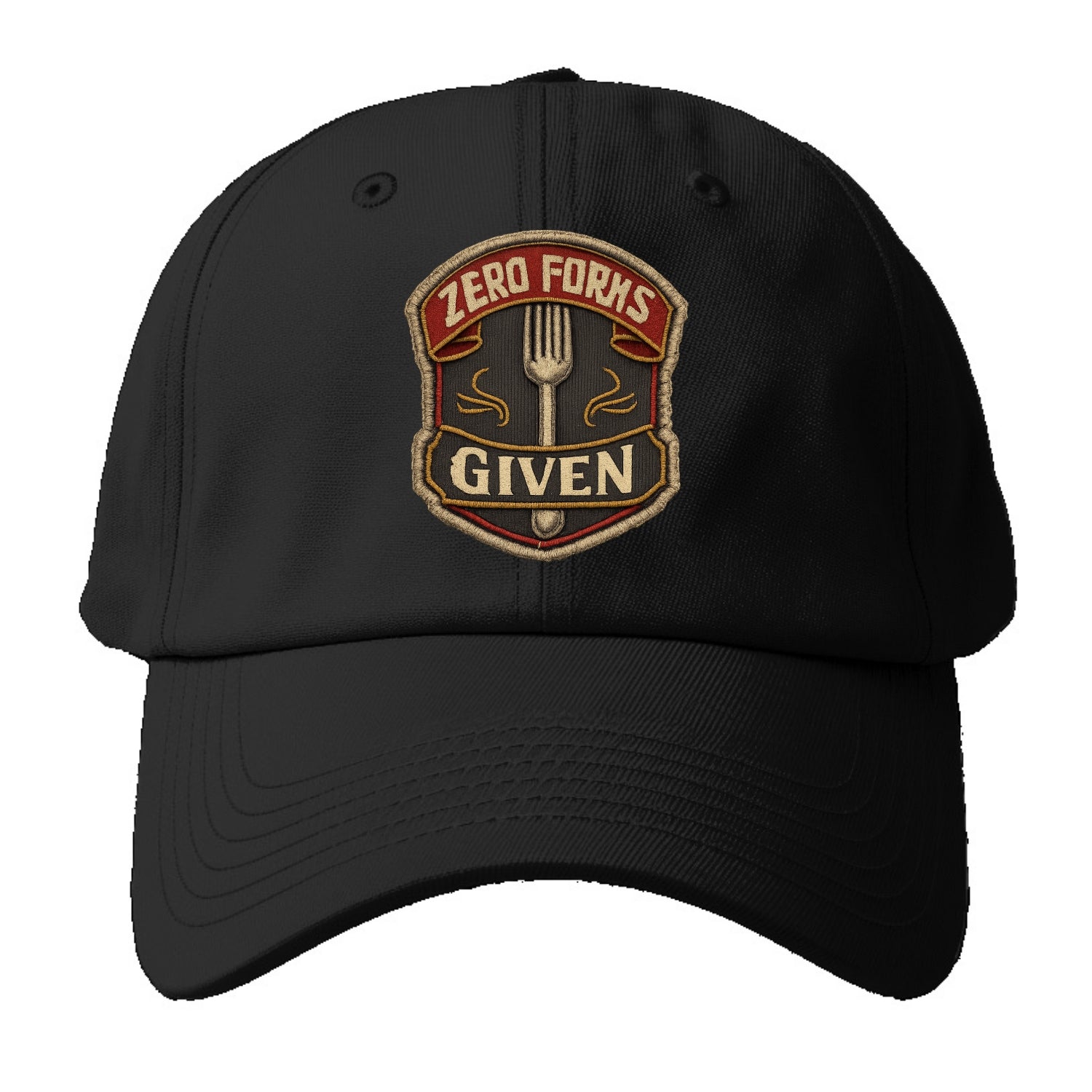 ZERO FORKS GIVEN - fork with text in silver , no cares attitude - Baseball Cap - Black