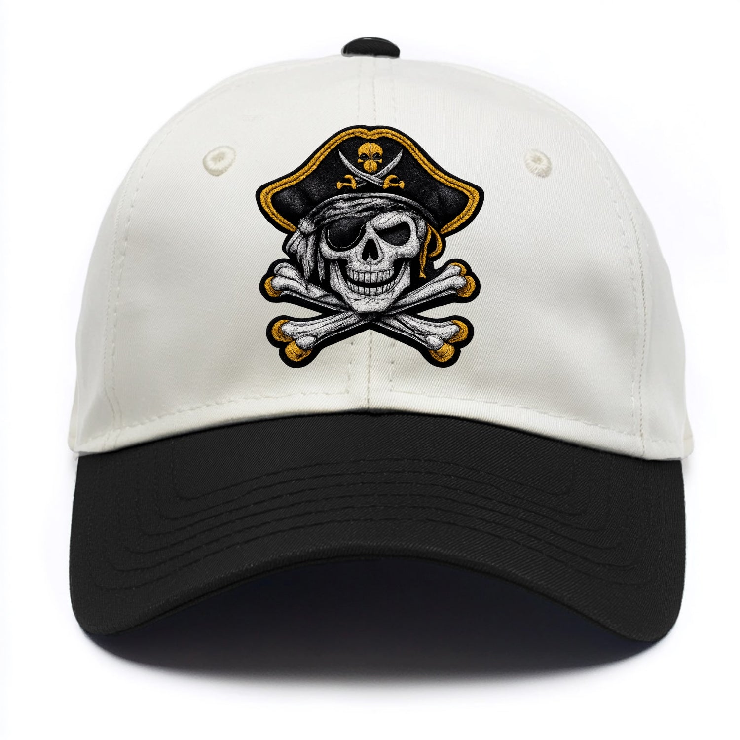 PIRATE SKULL - Jolly Roger skull in black and white , pirate - Two Tone Cap - Black