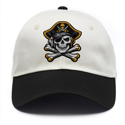 PIRATE SKULL - Jolly Roger skull in black and white , pirate - Two Tone Cap - Black