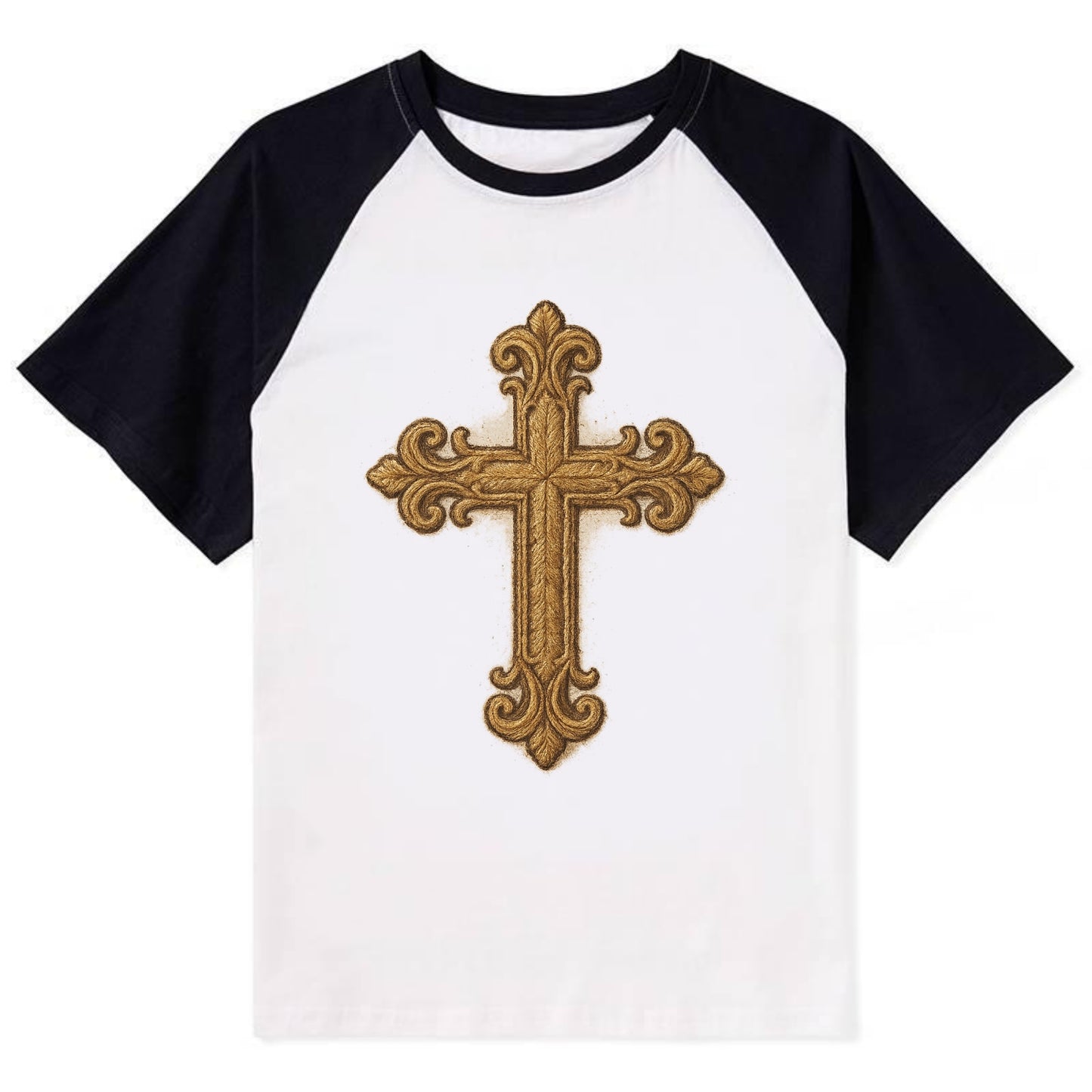 Baroque Cross  - Contrast Raglan T-shirt - Black