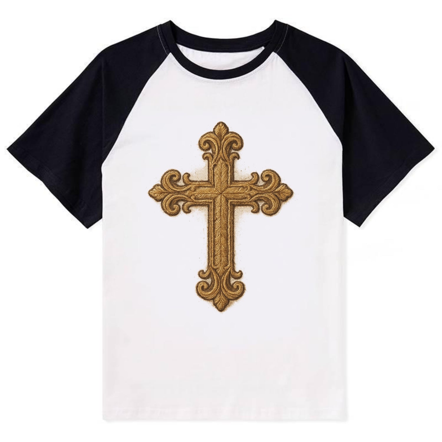 Baroque Cross  - Contrast Raglan T-shirt - Black