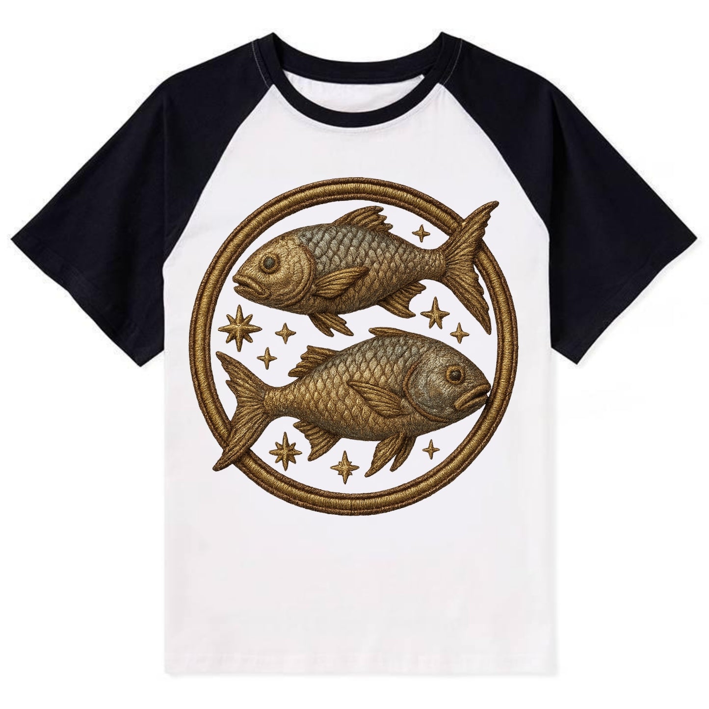 Pisces Fish  - Contrast Raglan T-shirt - Black