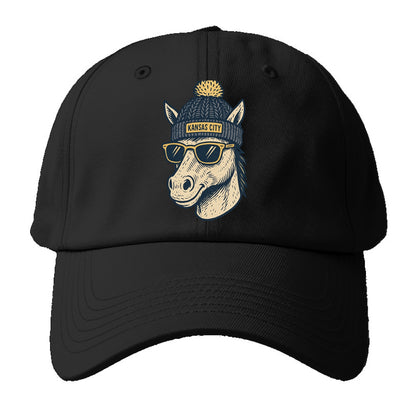 Missouri Mule wearing Kansas City beanie with pom pom and wayfarer sunglasses - Baseball Cap - Black