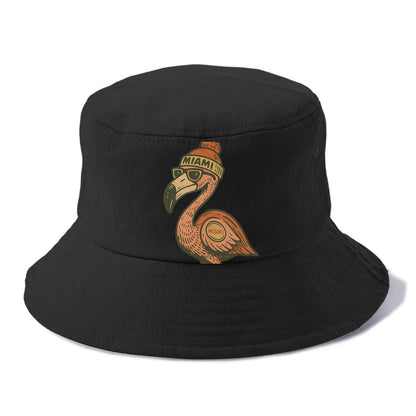 Miami Flamingo wearing Miami beanie with pom pom and wayfarer sunglasses - Bucket Hat - Black