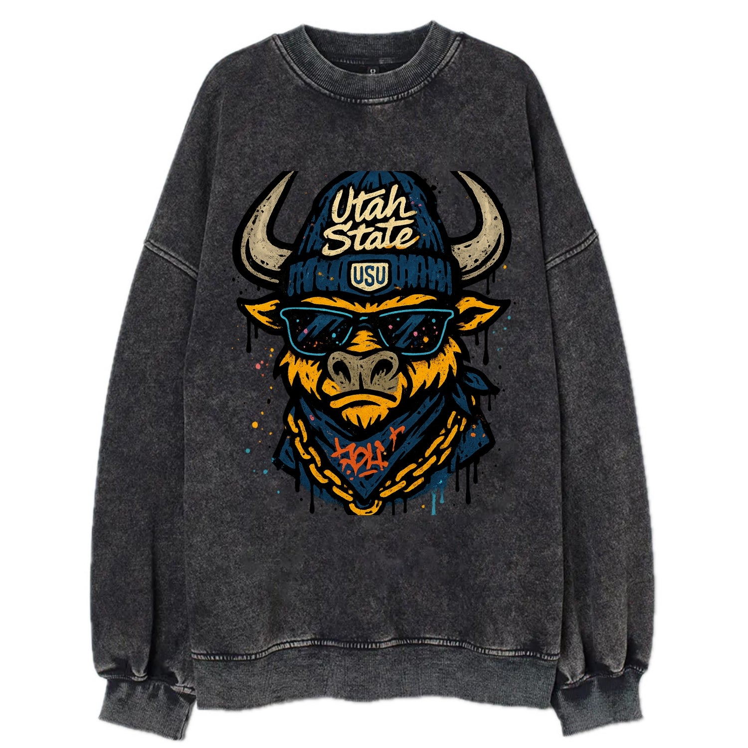 Logan Aggie wearing Utah State beanie with USU patch - Vintage Sweatshirt - Black