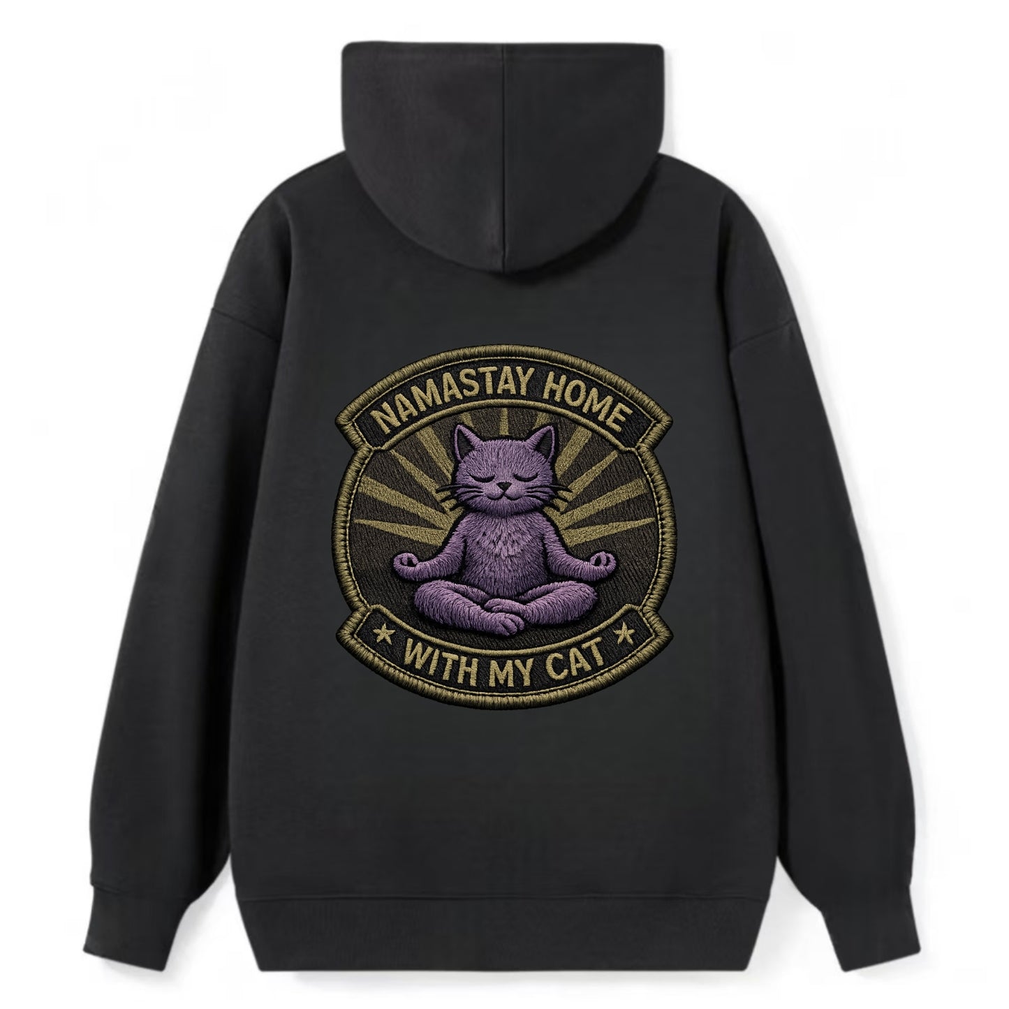 NAMASTAY HOME WITH MY CAT - yoga cat in purple , introvert cat - Classic Pullover Hoodie - Black