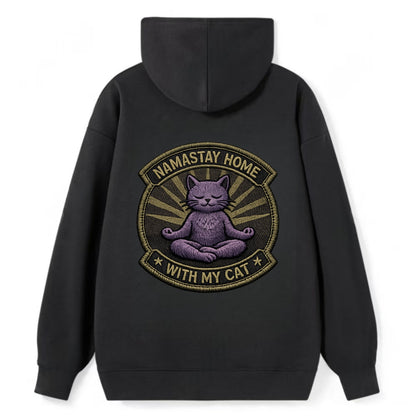 NAMASTAY HOME WITH MY CAT - yoga cat in purple , introvert cat - Classic Pullover Hoodie - Black