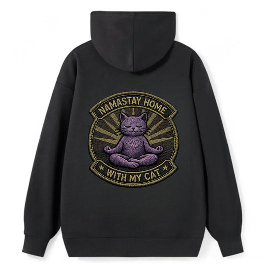 NAMASTAY HOME WITH MY CAT - yoga cat in purple , introvert cat - Classic Pullover Hoodie - Black