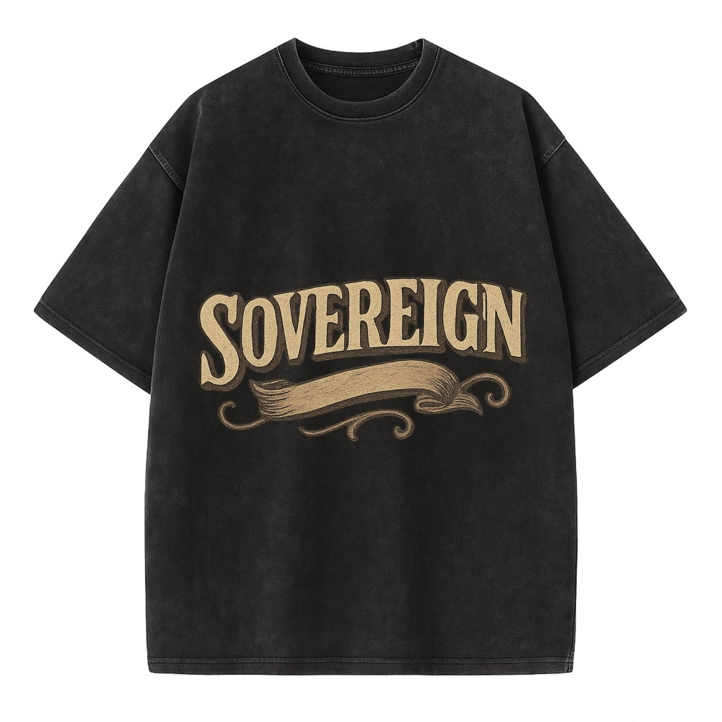 Bold typography design - "SOVEREIGN" - self-ruled, autonomous, in control - Vintage T-shirt - Black