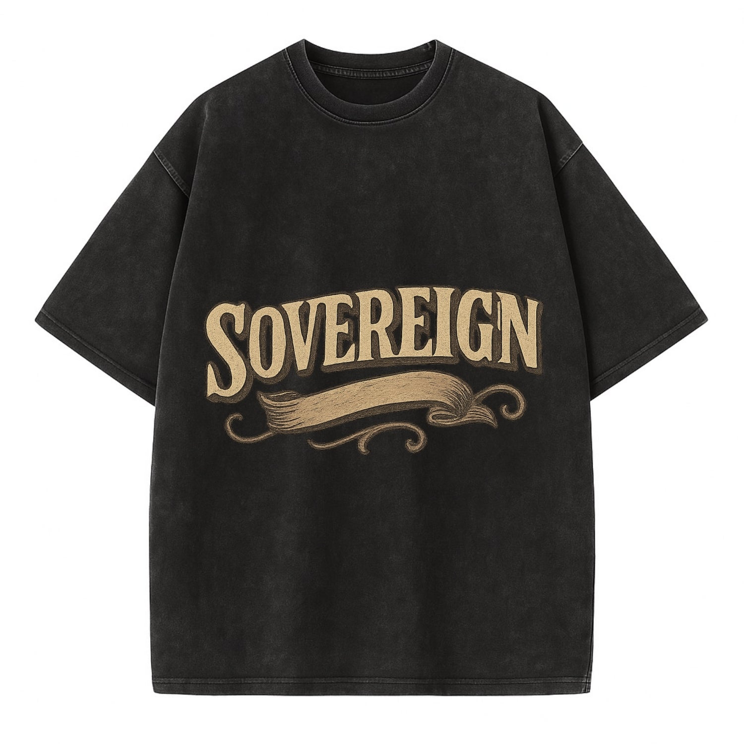 Bold typography design - "SOVEREIGN" - self-ruled, autonomous, in control - Vintage T-shirt - Black