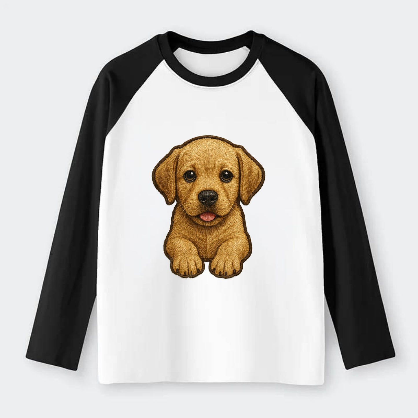 Baby Labrador Retriever Puppy - yellow/black/chocolate, soulful eyes, - Raglan Long Sleeve T-Shirt - Black