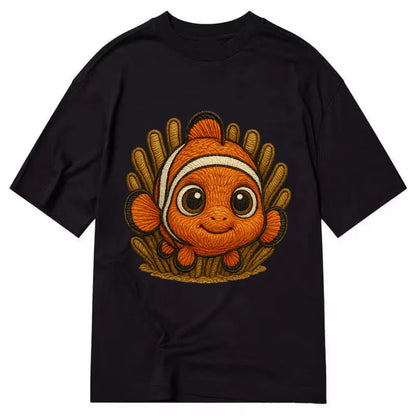 Baby Clownfish - orange with white stripes, big round eyes, front-facing in - Classic T-shirt - Black