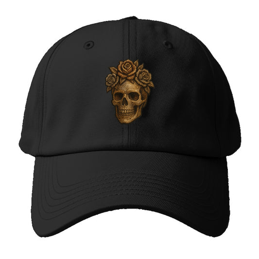 Skull and Roses  - Baseball Cap For Big Heads - Black