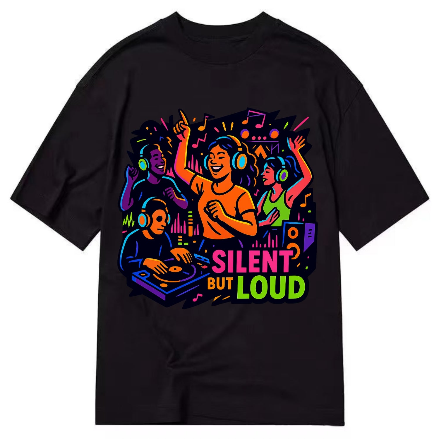 Silent disco dancers with glowing headphones - "Silent But Loud" - unique concert - Classic T-shirt - Black